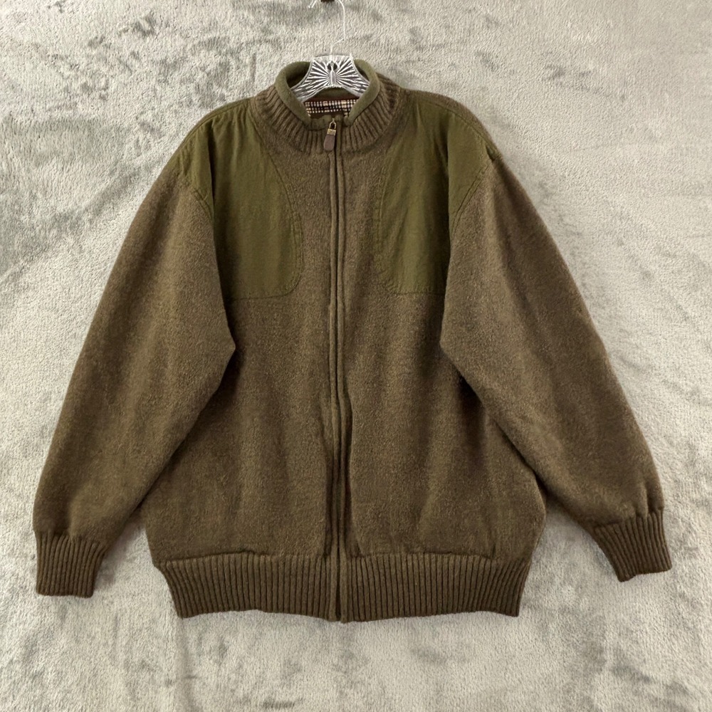 Orvis Foul Weather Wool Shooting Sweater Mens L Green Full Zip Lined Jacket